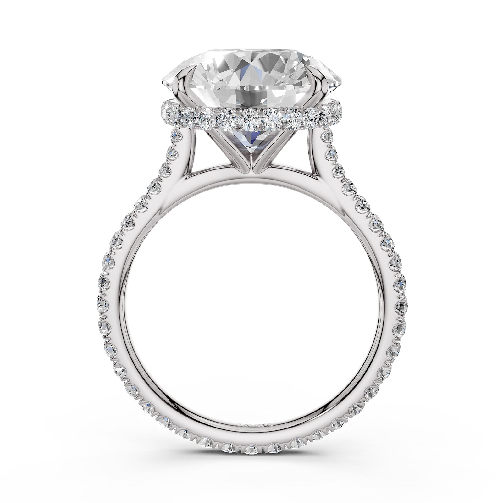 Cathedral Style Halo French U Pave Set Lab Grown Diamond Engagement Ring IGI Certified 4.55 Ctw.